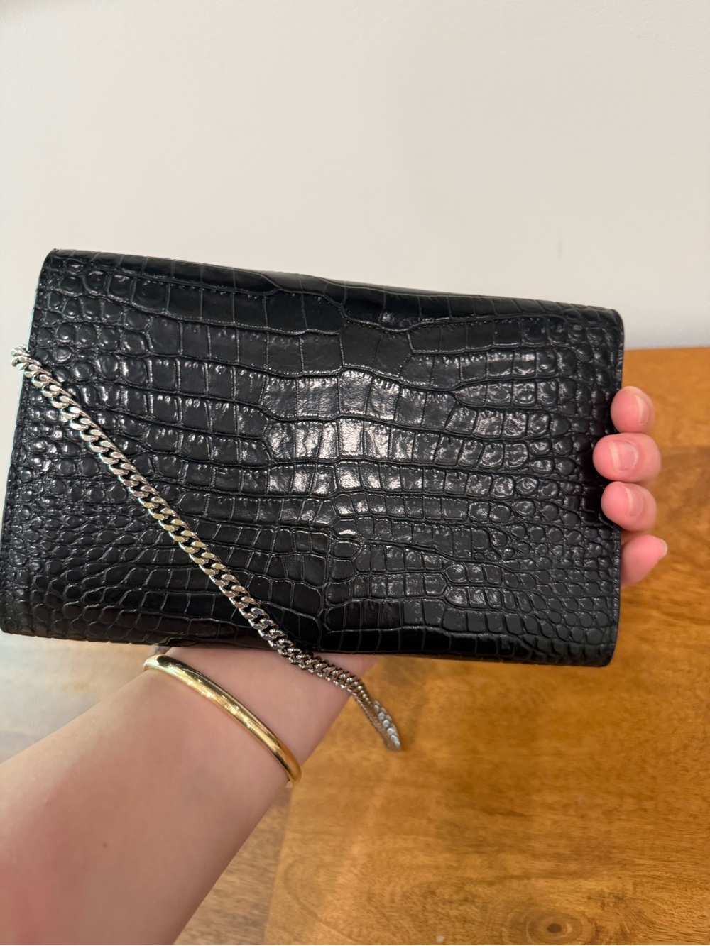 Saint Laurent Black Croc-Embossed Chain Crossbody with silver YSL Logo - Picture 3 of 7